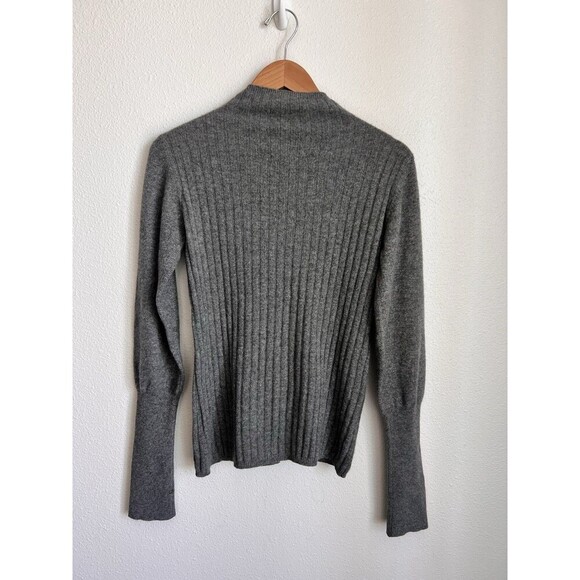 Jarbo 100% Cashmere Gray Ribbed Mock Neck Sweater Top Size 38 Thumbholes Luxe - Picture 4 of 7